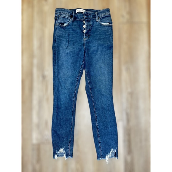 Abercrombie Fitch High Rise Super‎ Skinny Ankle Jeans Blue Button Fly Distressed - Picture 2 of 6